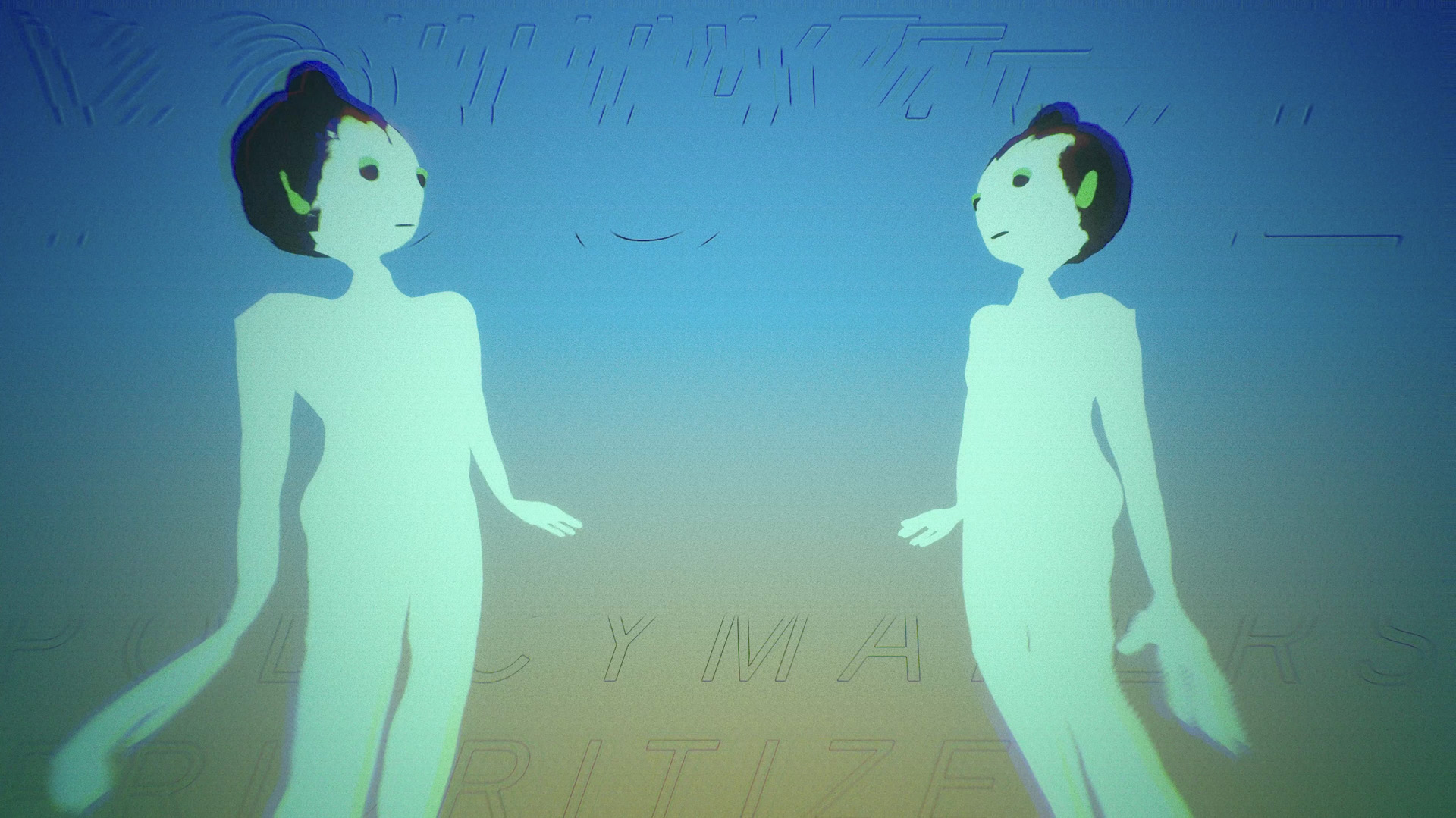 Two figures facing one another.